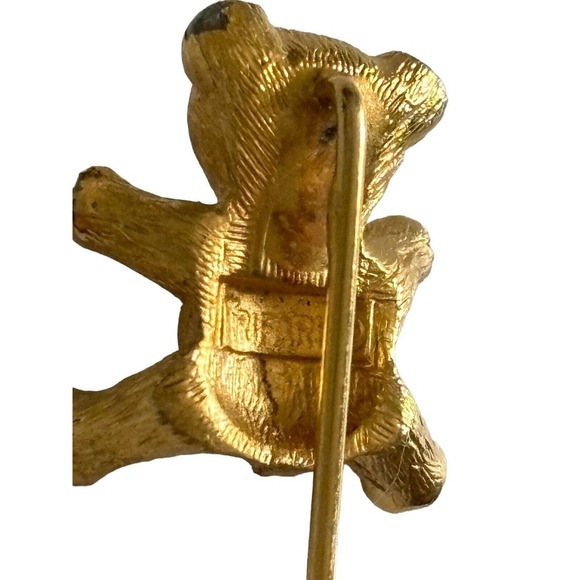 Crown Trifari Gold Tone Teddy Bear Stick Pin Vintage Jewelry - Picture 5 of 6